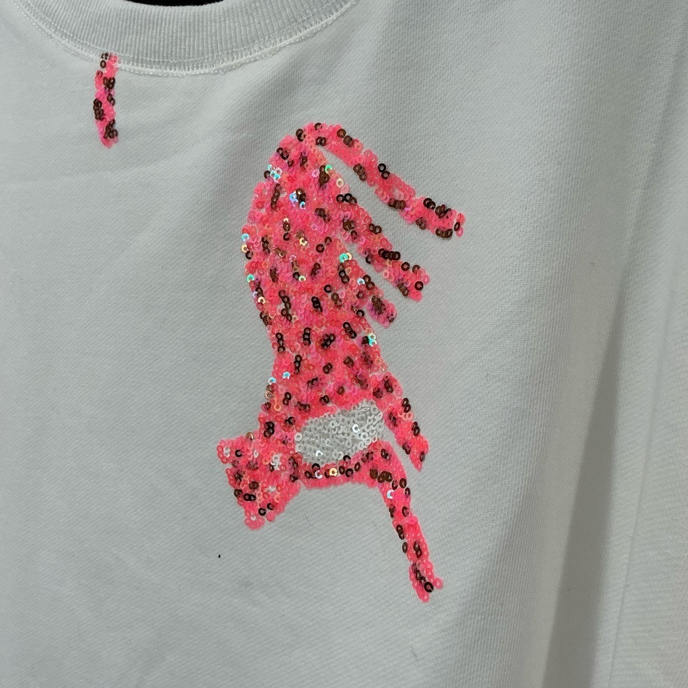 NWOT Peach Love White Long Sleeve Pink Sequin Cheetahs - Picture 5 of 7